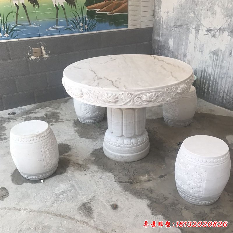 大理石荷花石桌 石雕小区景观雕塑 (6)
