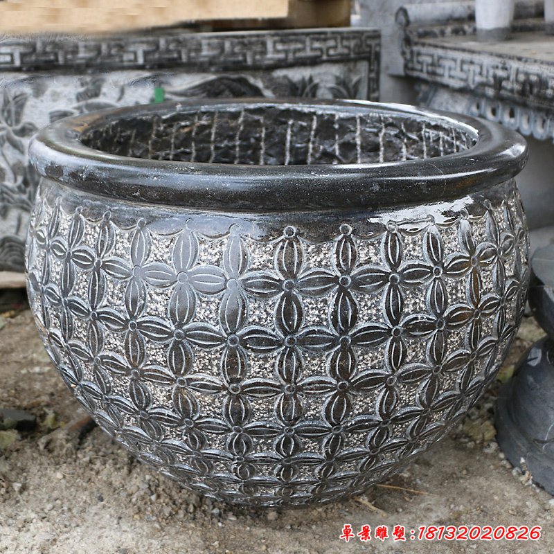 青石仿古水缸 庭院圆形水缸石雕 (3)