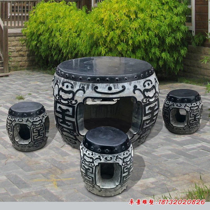大鼓形桌凳，园林景观石雕