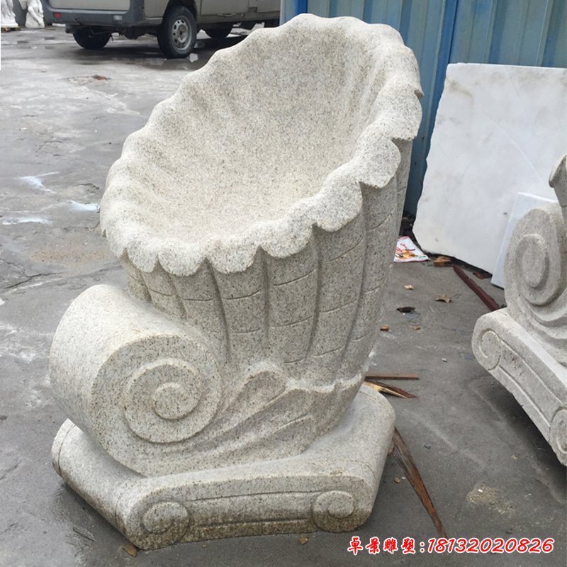 大理石喇叭花盆  石雕小区景观摆件 (2)