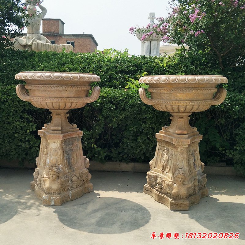 大理石仿古欧式石雕花盆 别墅花园园林石雕摆件 广场校园装饰石雕119285