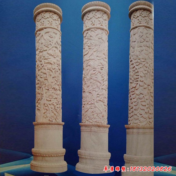 大理石石雕祥云盘龙柱  广场雕塑 汉白玉华表柱子5202
