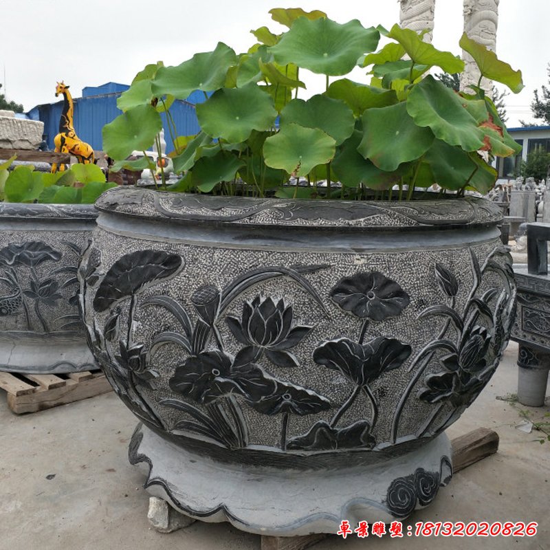 大理石莲花花盆  石雕公园景观摆件 (4)