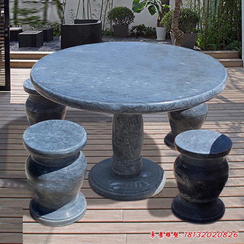 大理石圆形桌凳，公园景观石雕