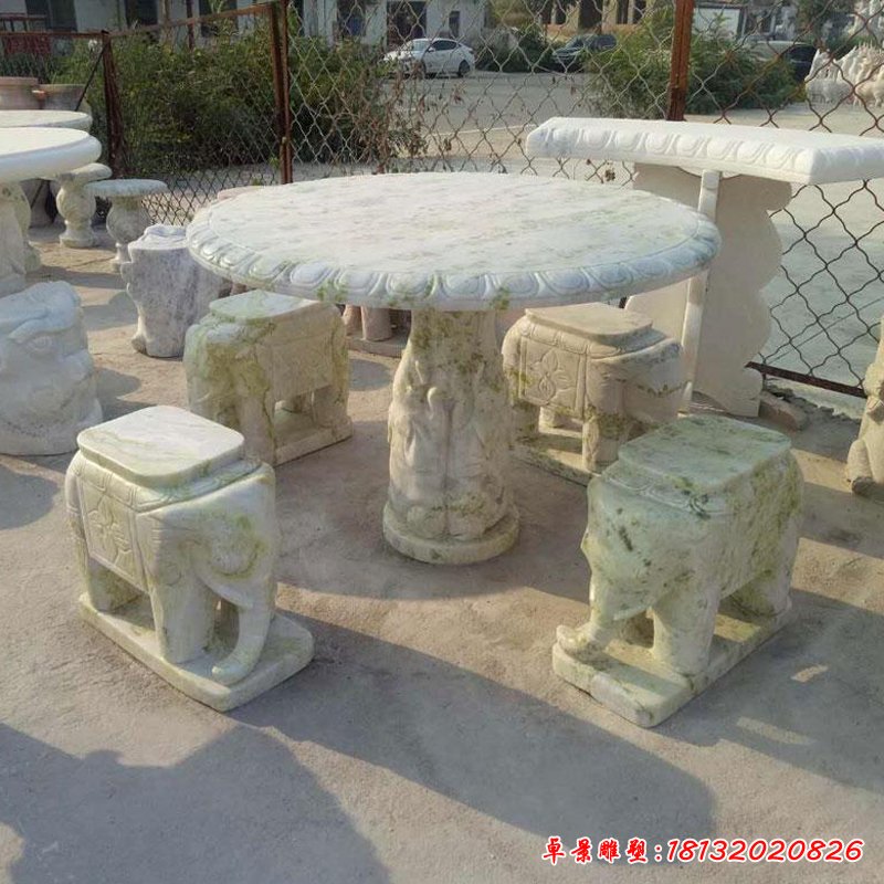 大理石圆形桌椅  石雕别墅景观雕塑