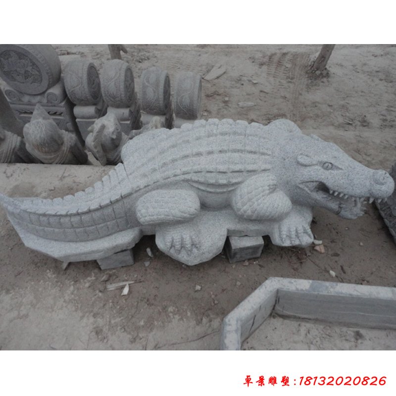 鳄鱼石雕，青石动物雕塑 (2)