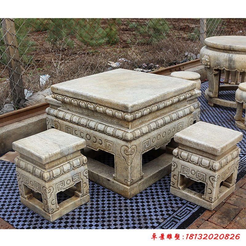 方形桌凳，园林景观石雕