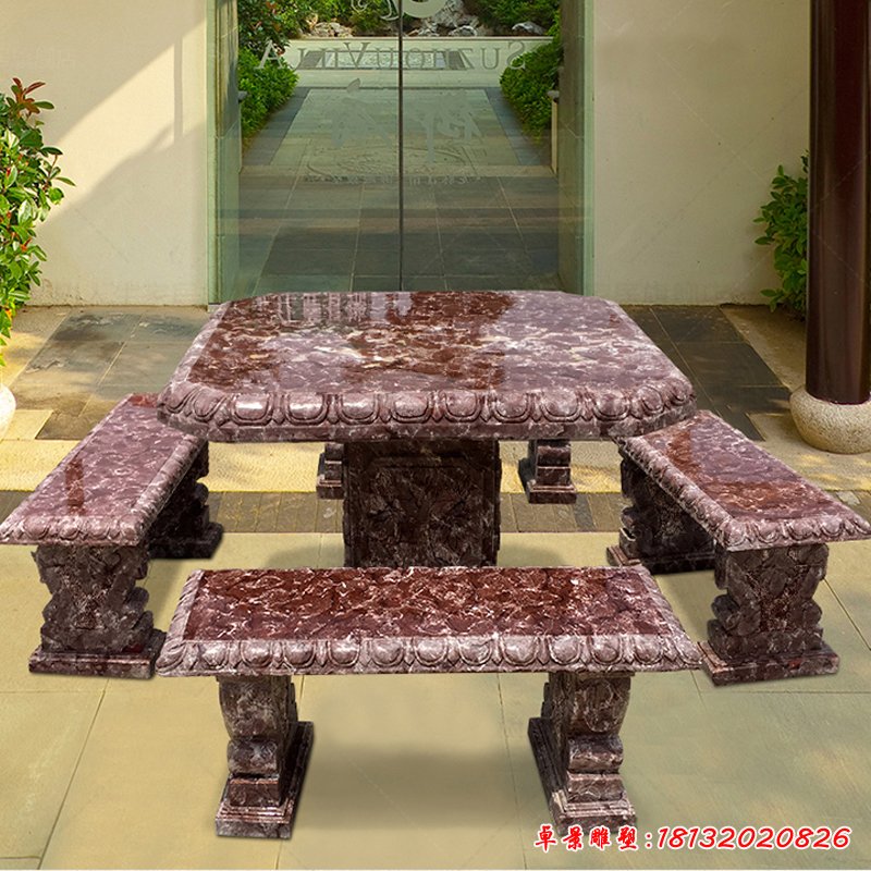 方形石桌椅，庭院景观石雕