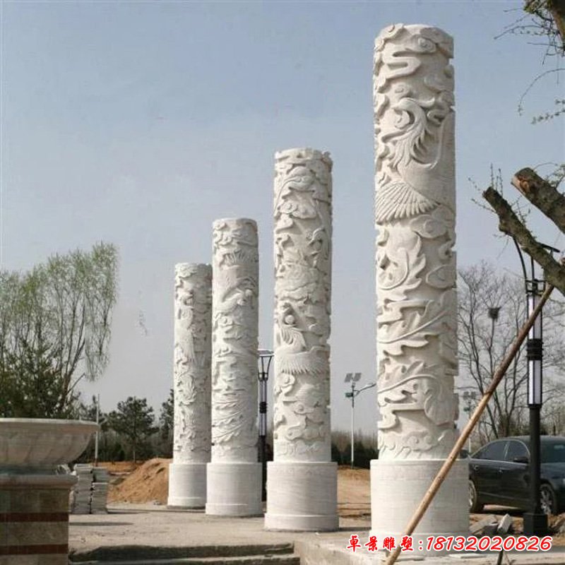 青石盘龙柱  石雕广场景观雕塑