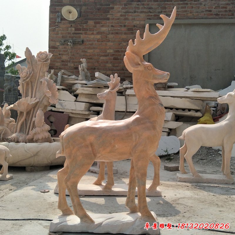 晚霞红石雕小鹿 (13)