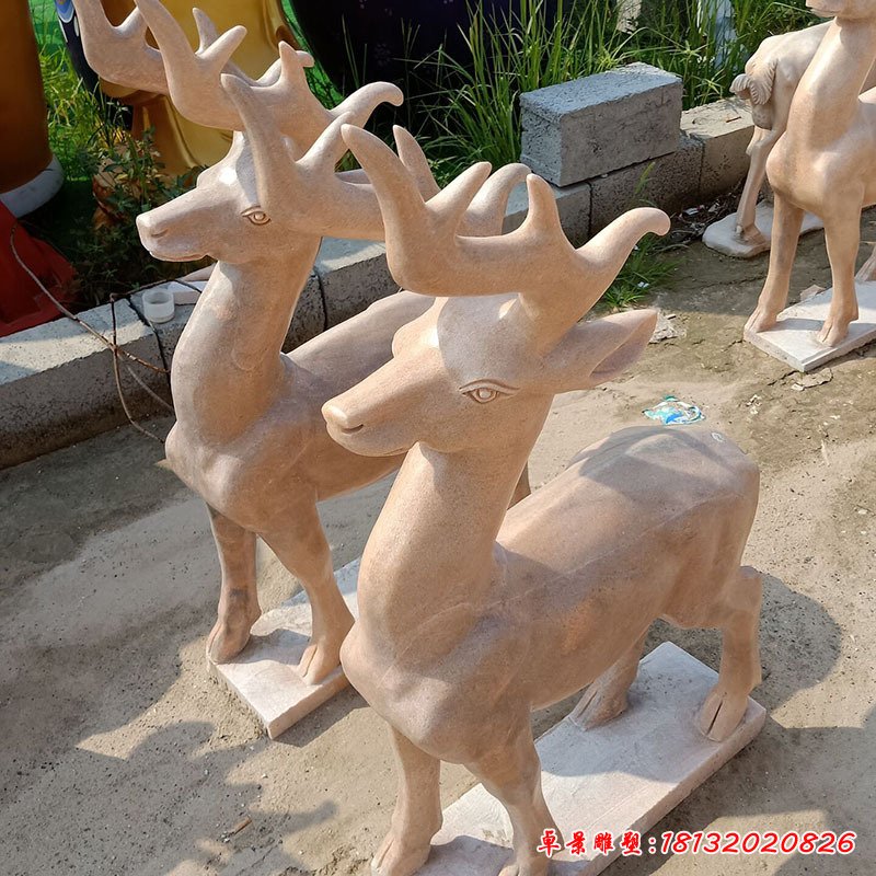 晚霞红石雕小鹿 (3)