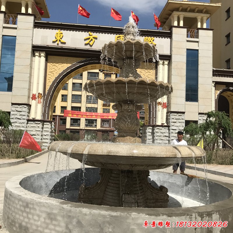 大理石双层喷泉   石雕小区景观雕塑