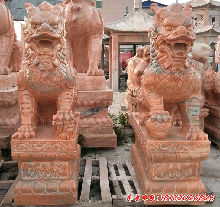 晚霞红麒麟石雕 (13)