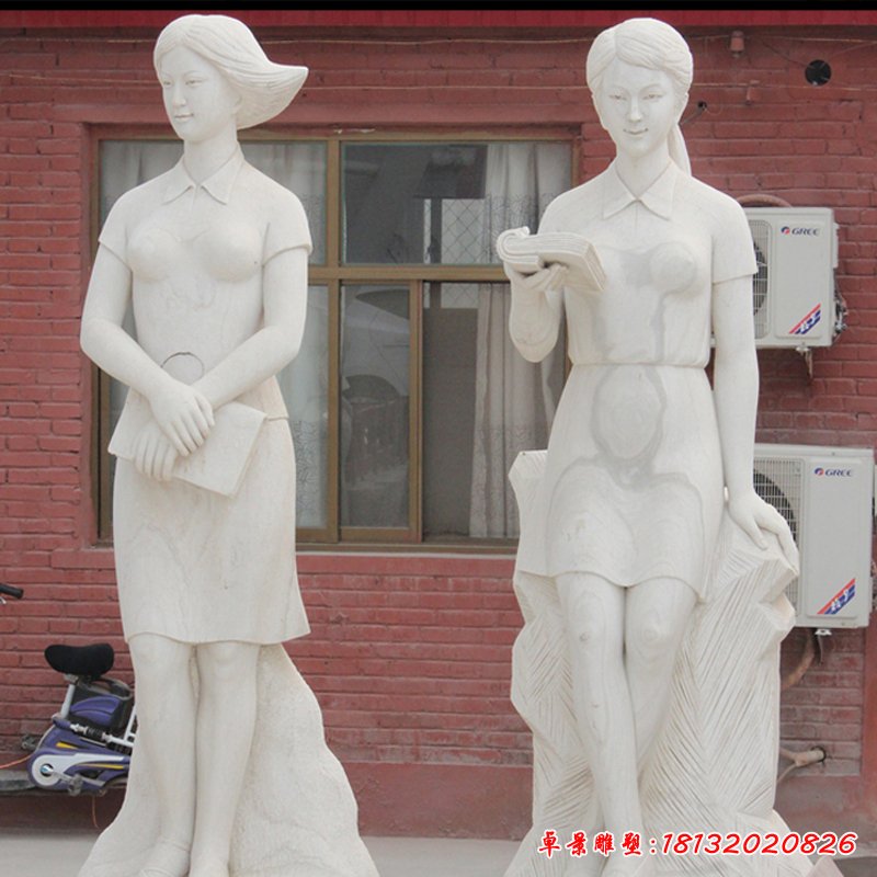 石雕拿着书本的人物雕塑，校园景观石雕