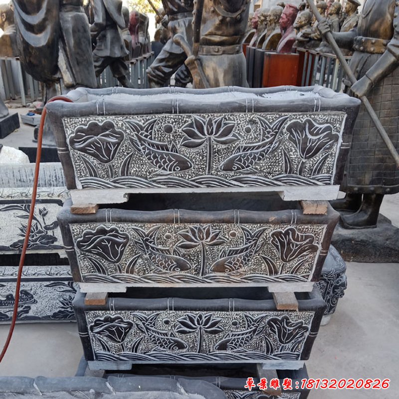 大理石青石花型水缸  石雕庭院景观摆件 (13)