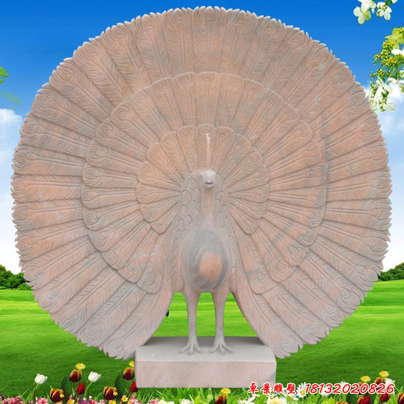 大理石孔雀开屏   石雕 公园动物摆件
