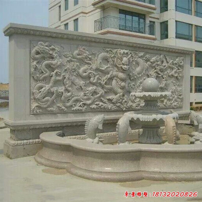 大理石九龙壁石雕 小区影壁石雕