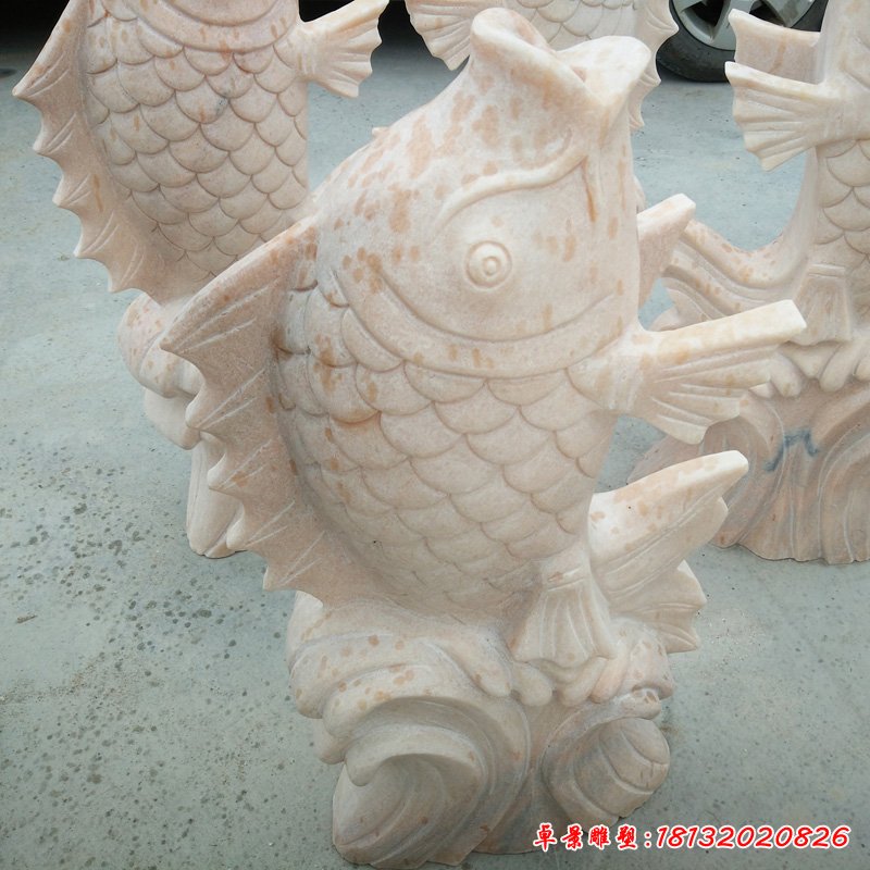 大理石鲤鱼喷泉 石雕广场景观雕塑