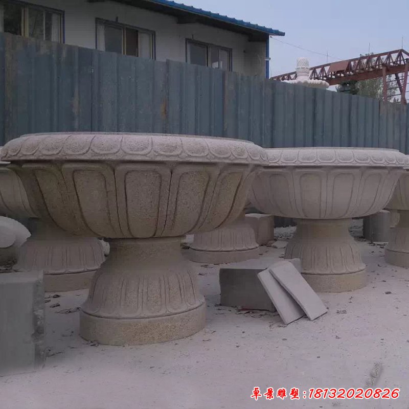 大理石花盆，路边石花盆 (1)