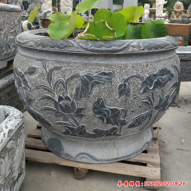 大理石莲花花盆  石雕公园景观摆件 (2)