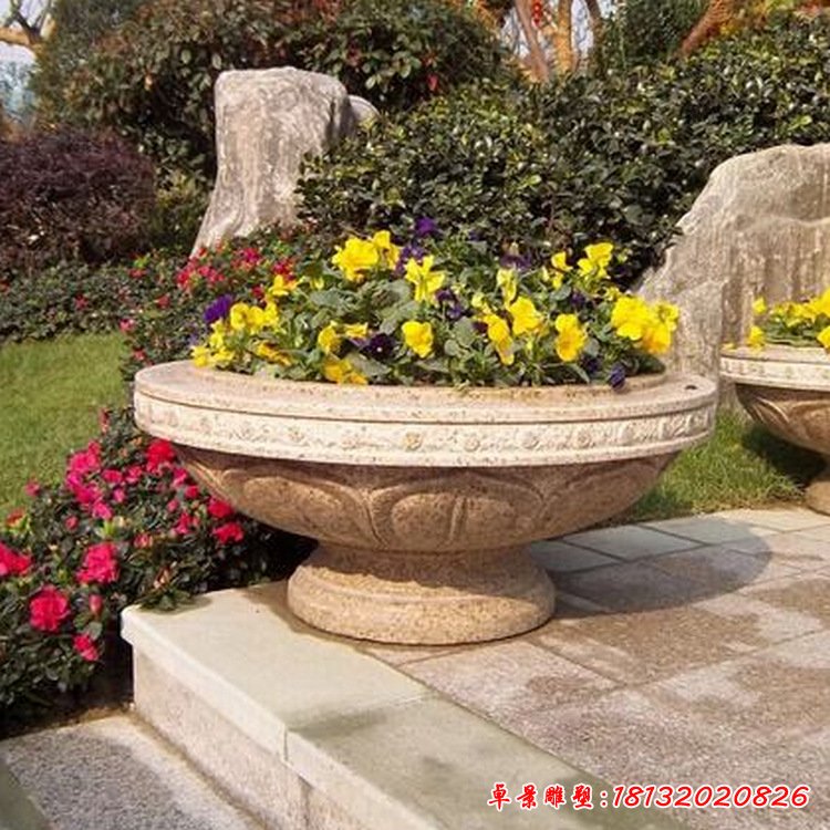 花岗岩黄锈石花钵花盆厂家 定制各种造型黄锈石花钵 价格实惠119048