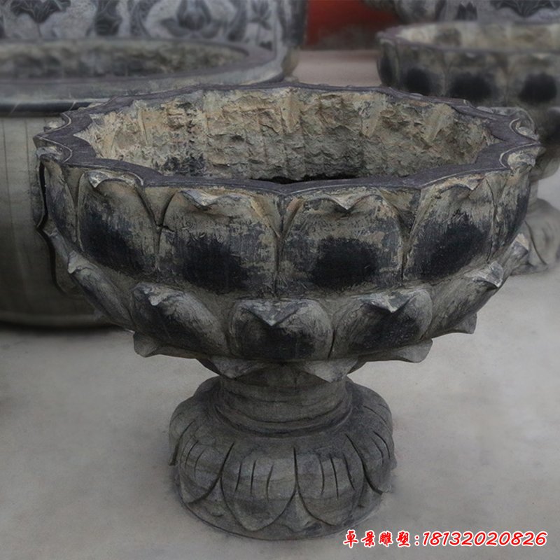 仿古花盆，石雕花盆