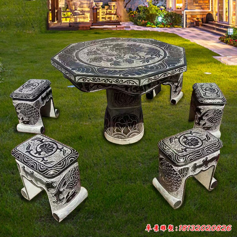 大理石花型桌椅  石雕小区景观雕塑