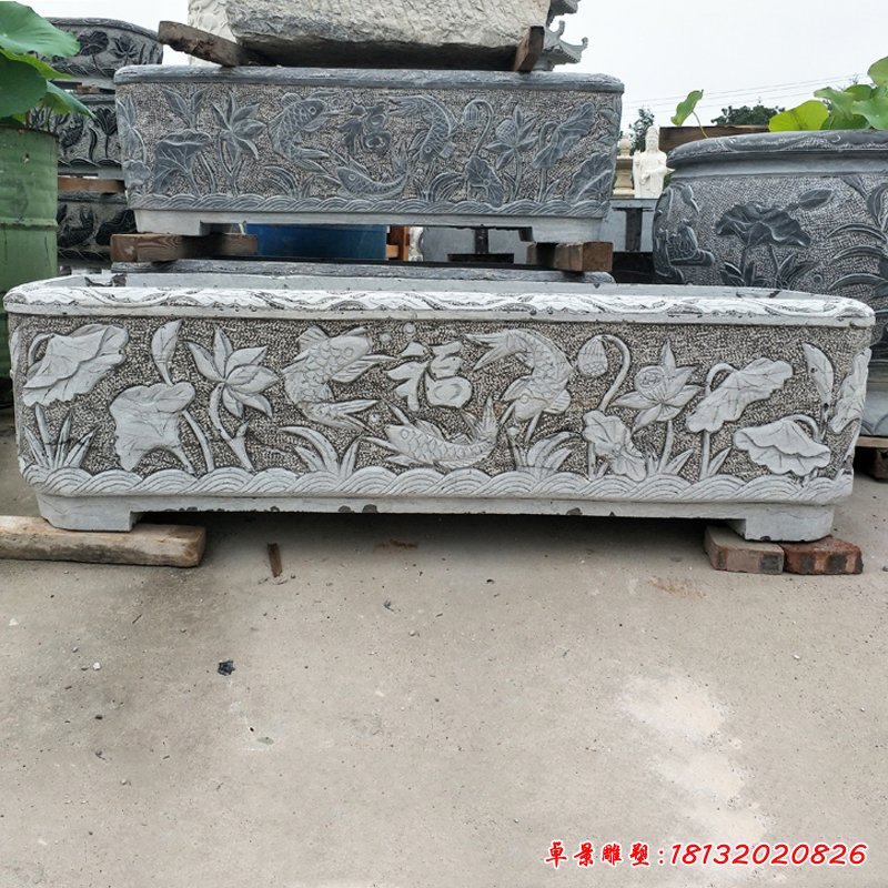 大理石雕刻菊花水缸   石雕别墅景观摆件 (2)