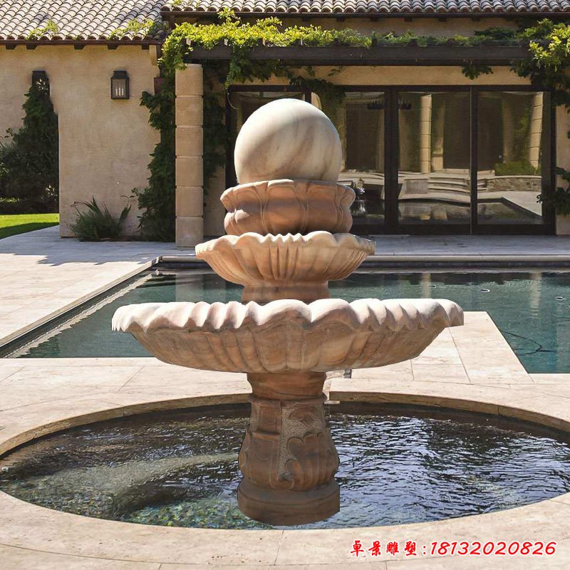 风水球石雕，晚霞红景观雕塑 - 副本