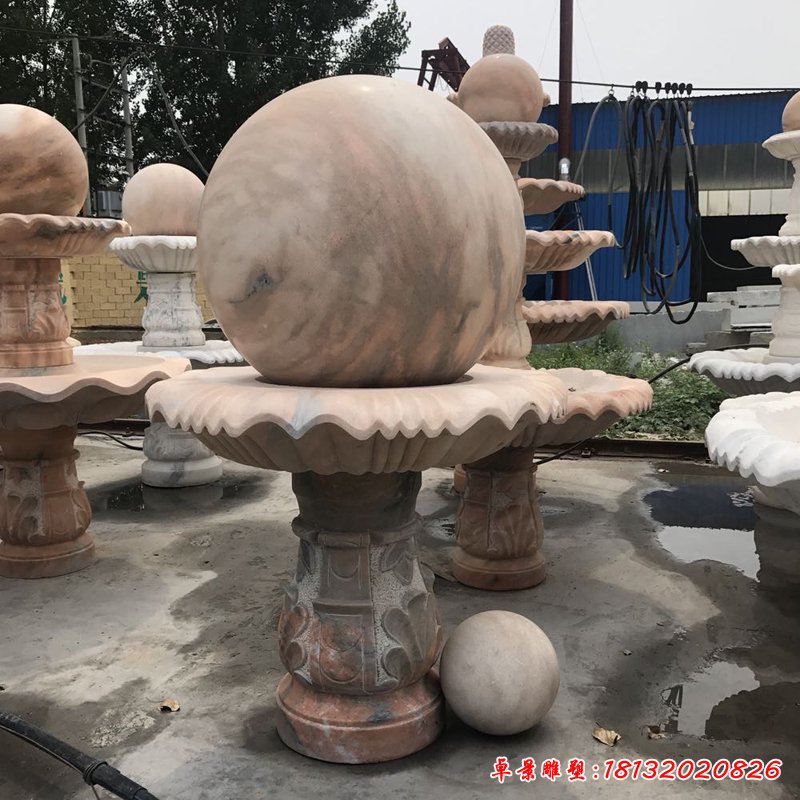 风水球石雕，晚霞红景观雕塑 (2)