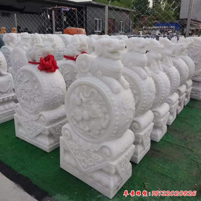 大理石动物貔貅抱鼓石雕塑 (3)