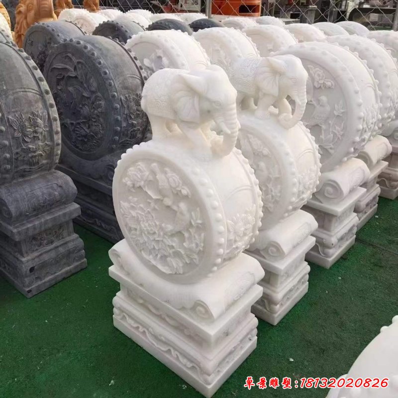 大理石动物貔貅抱鼓石雕塑 (2)