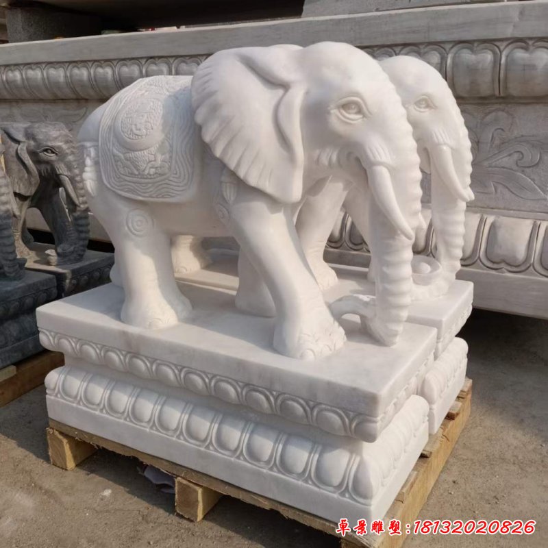 汉白玉动物大象雕塑 (5)