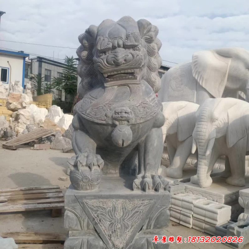 石雕北京彩球狮子雕塑 (1)