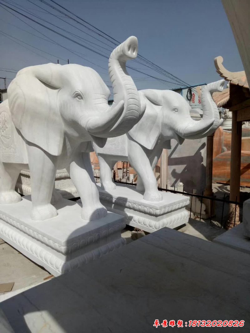 大理石动物大象雕塑 (1)