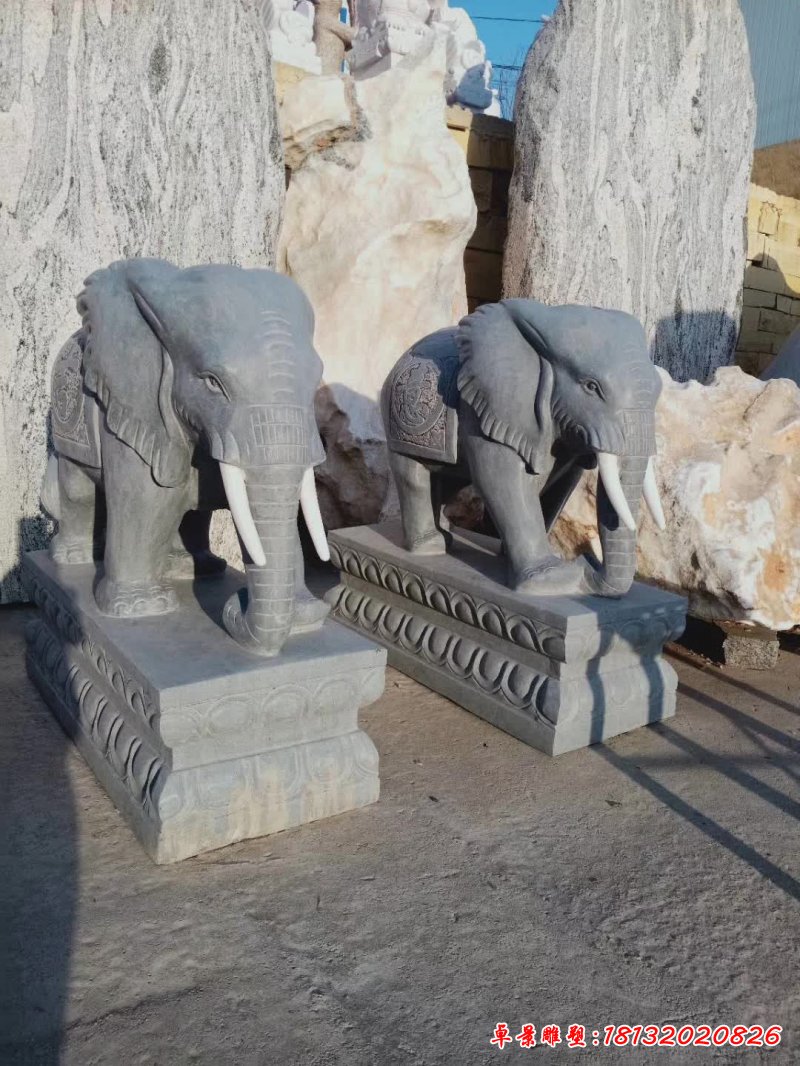 大理石动物大象雕塑 (3)