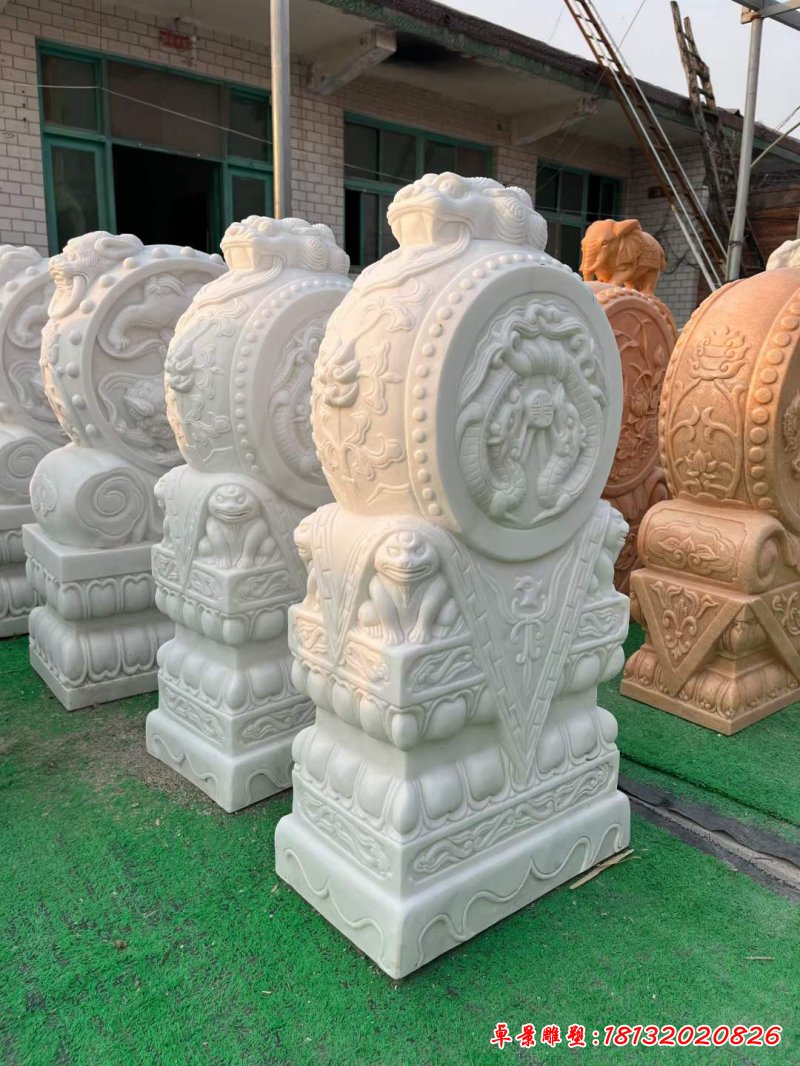 大理石动物貔貅抱鼓石雕塑 (4)