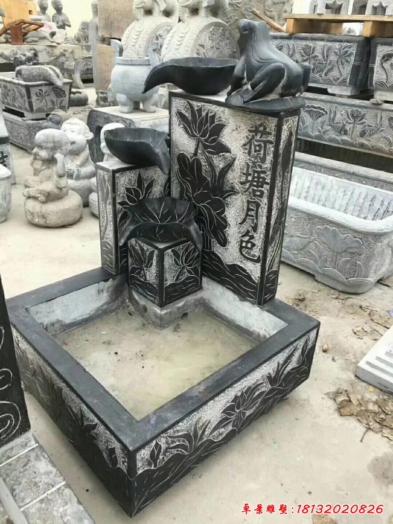 青石荷塘月色流水池雕塑