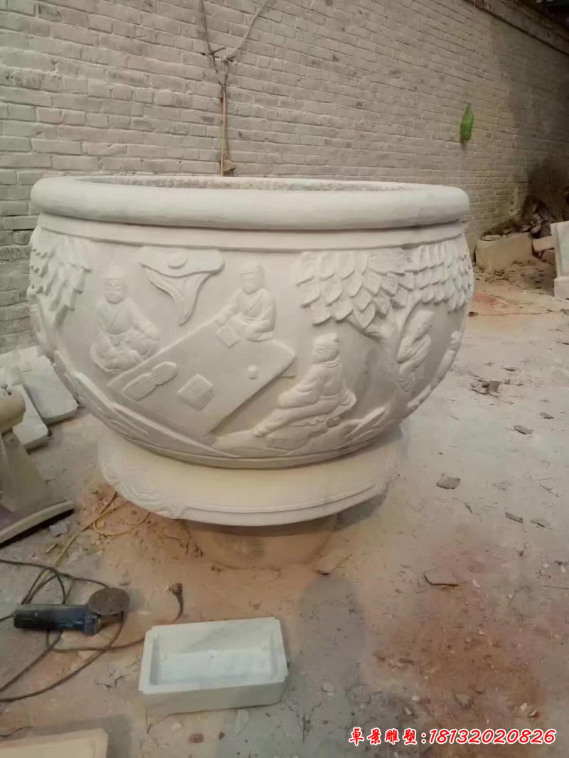 石雕仿古花盆雕塑 (5)