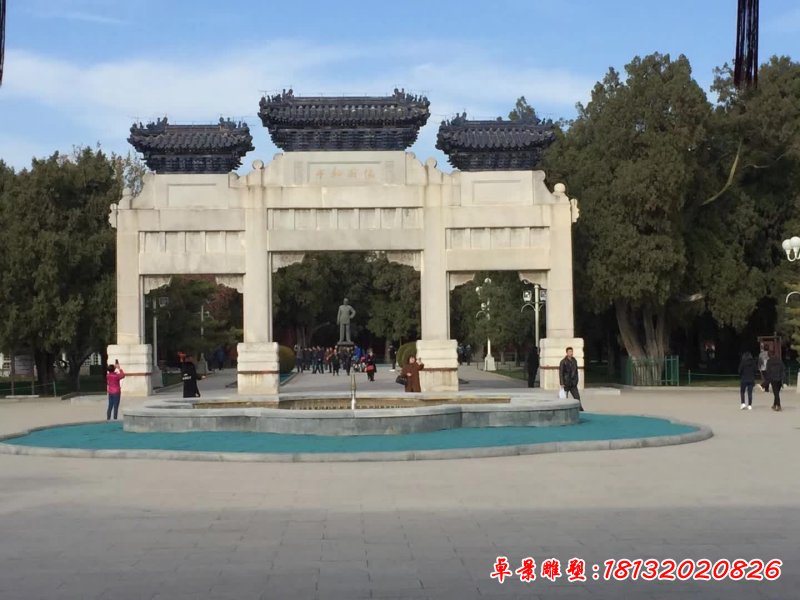 石雕大型三门牌坊雕塑