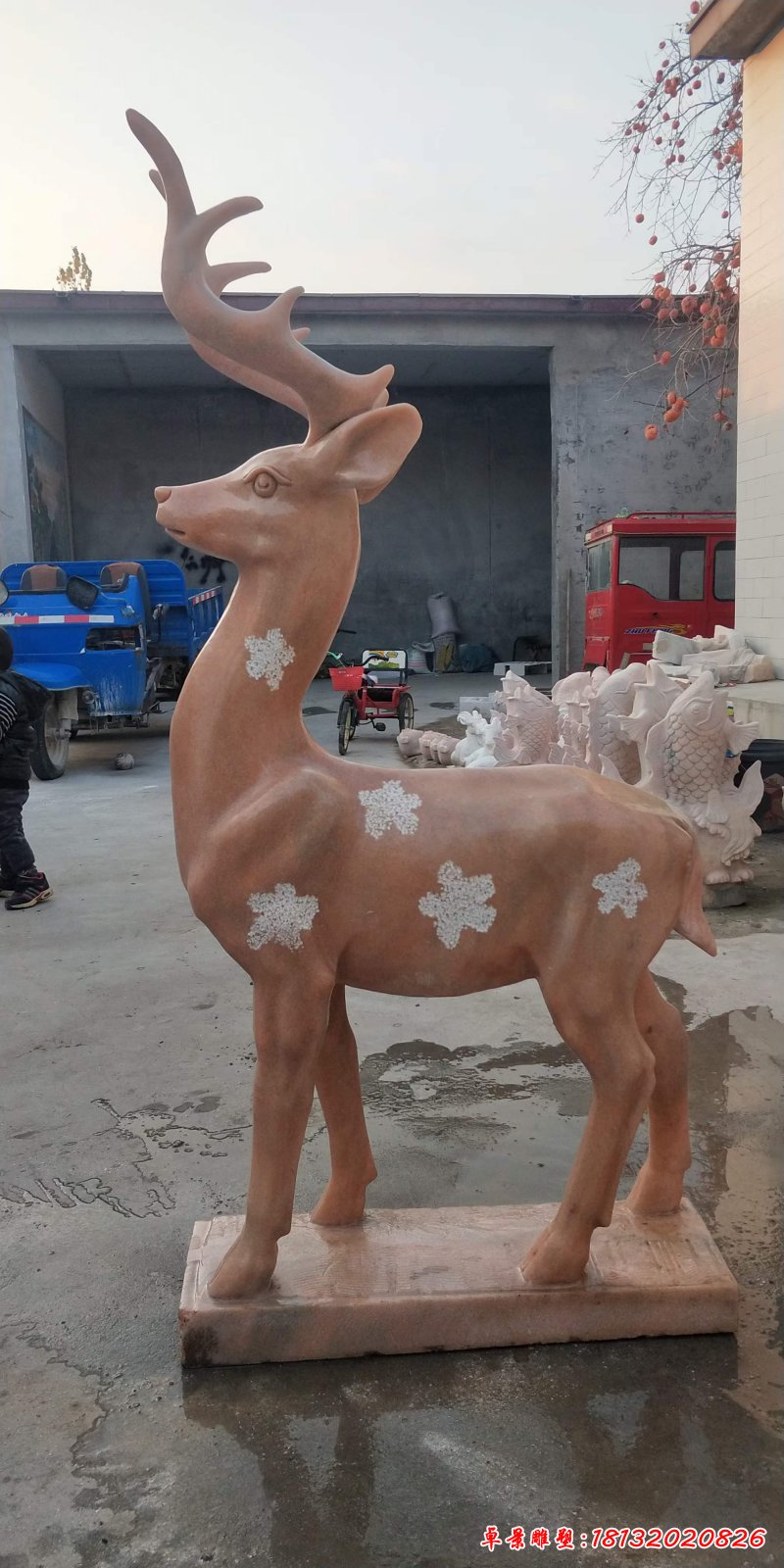 石雕花朵梅花鹿雕塑 (3)