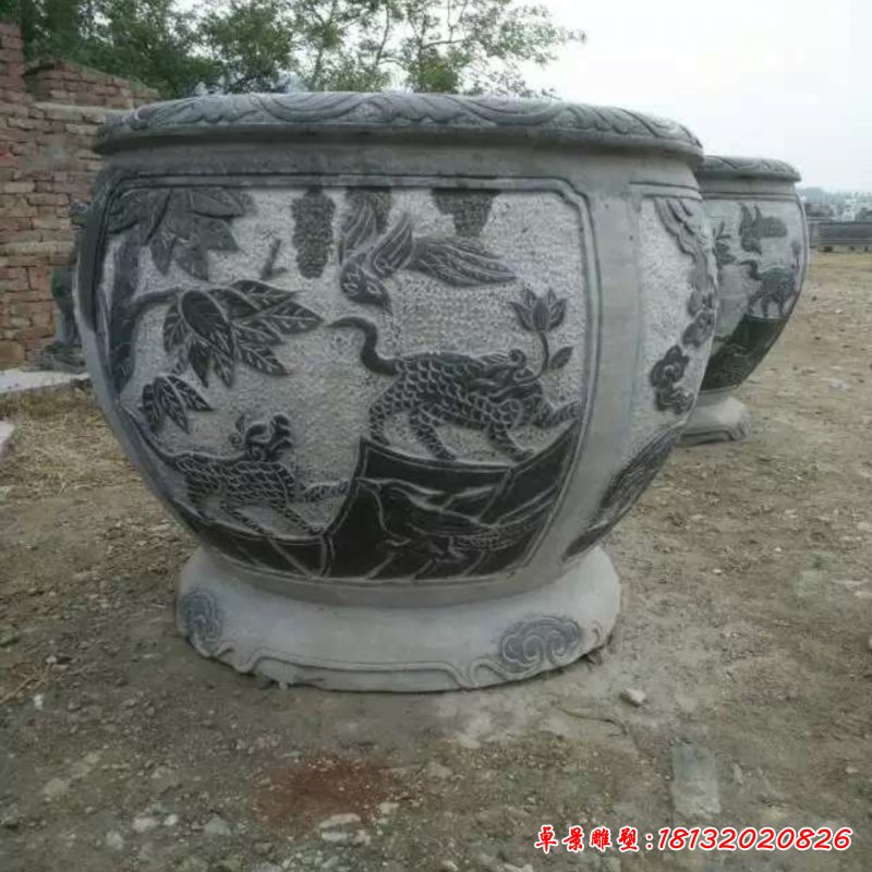 青石仿古水缸雕塑_副本