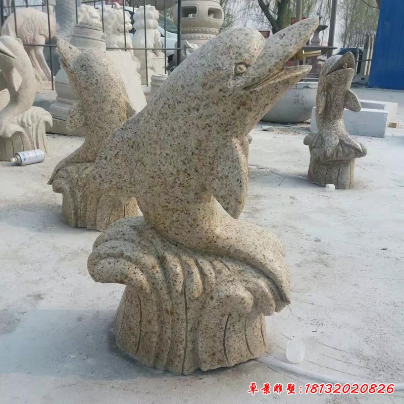  大理石海豚动物雕塑 (1)