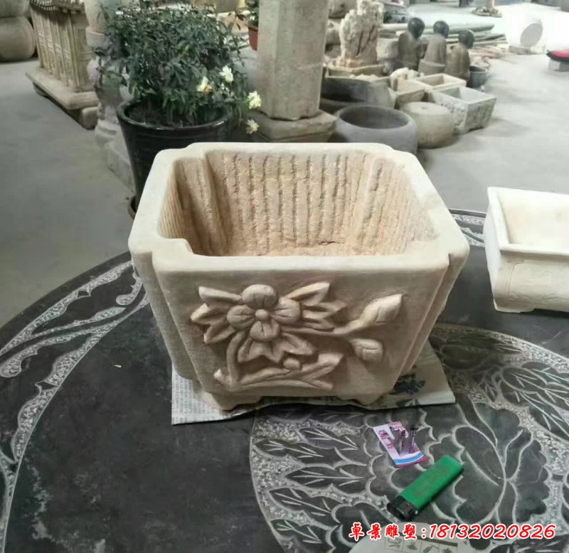 石雕花盆景观雕塑 (1)