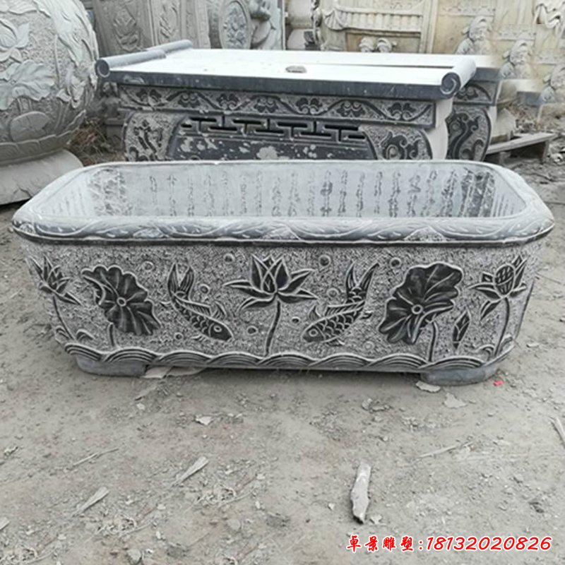 青石莲花水缸    石雕庭院景观摆件 (7)