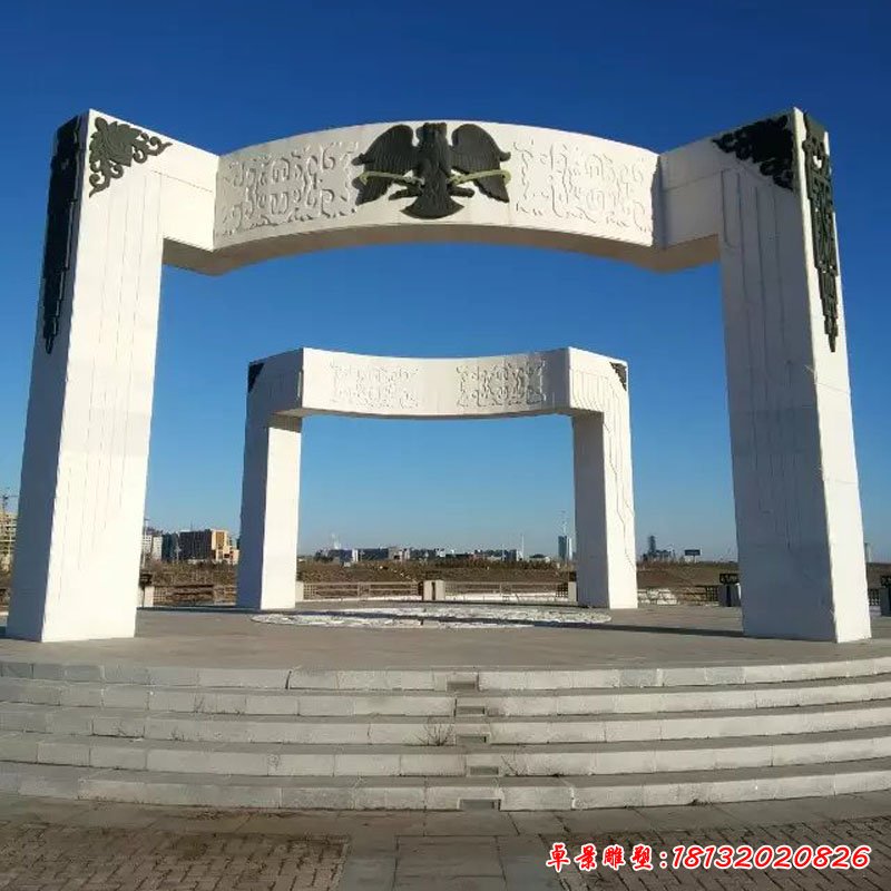 汉白玉石雕景观门雕塑 (2)