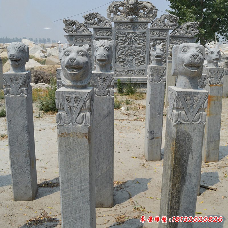 青石十二生肖  石雕广场动物雕塑