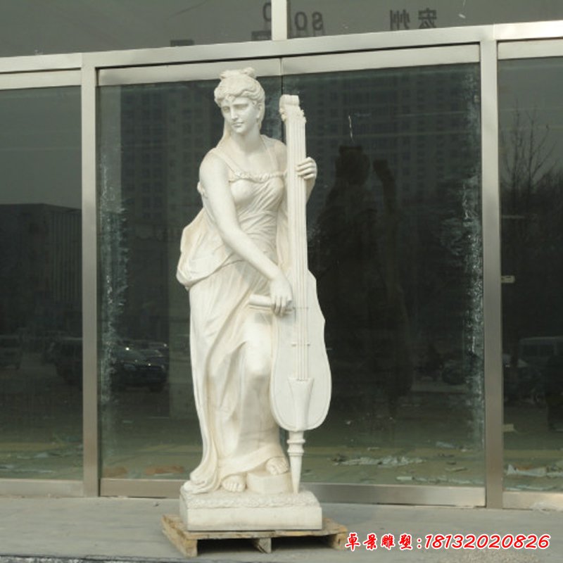 拉大提琴人物石雕，汉白玉人物雕塑