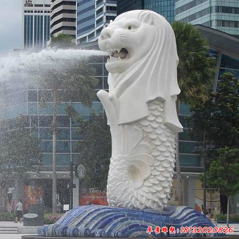 汉白玉鱼尾狮石雕，广场景观石雕