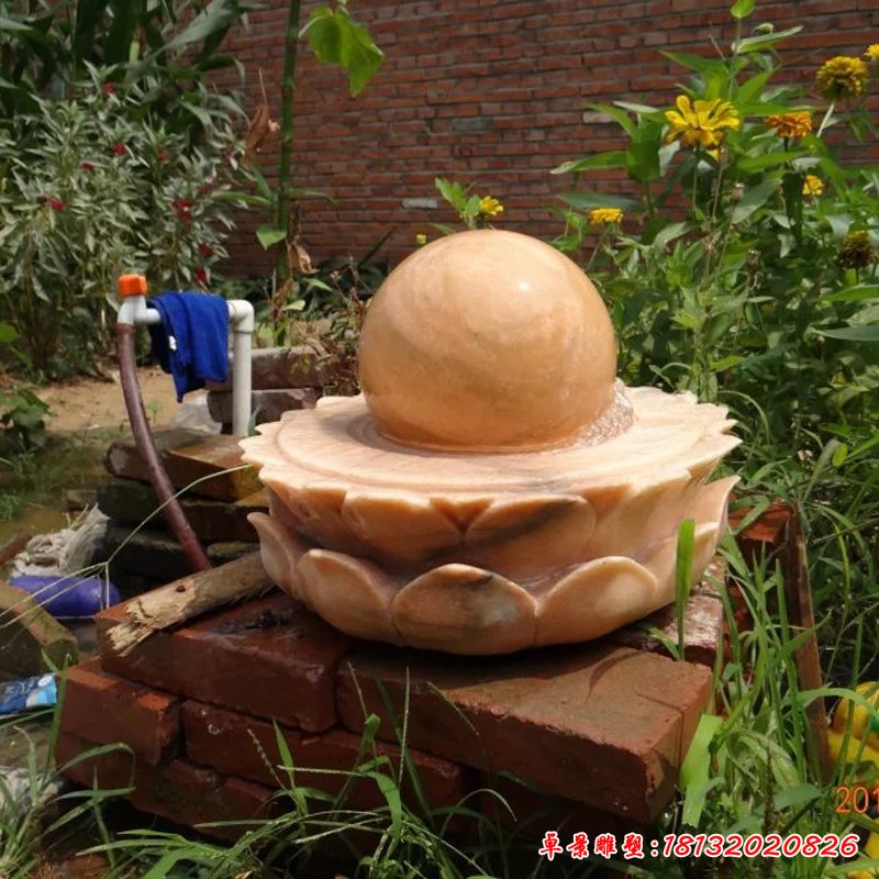 风水球石雕，晚霞红风水球 (1)